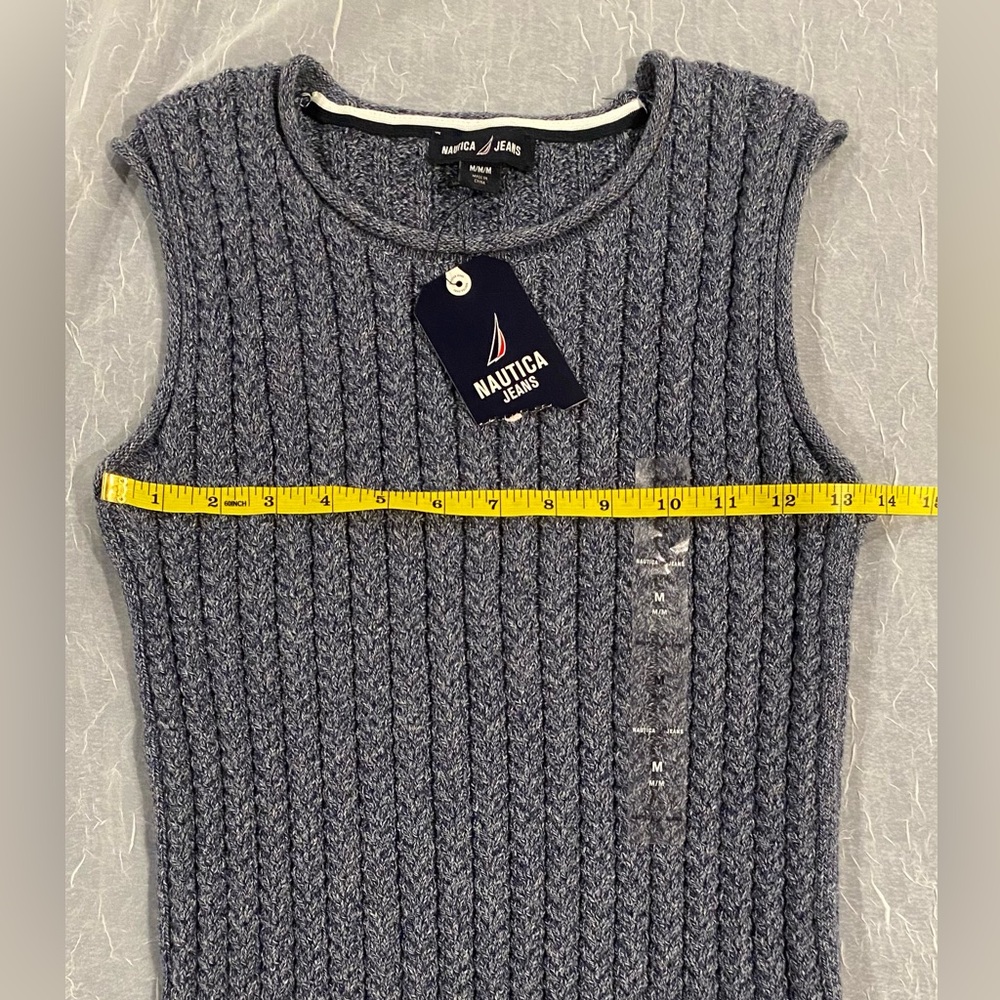 Nautica Jeans Top Blue Gray Cable Knit Sweater Sleeveless Vest Medium - Picture 4 of 6